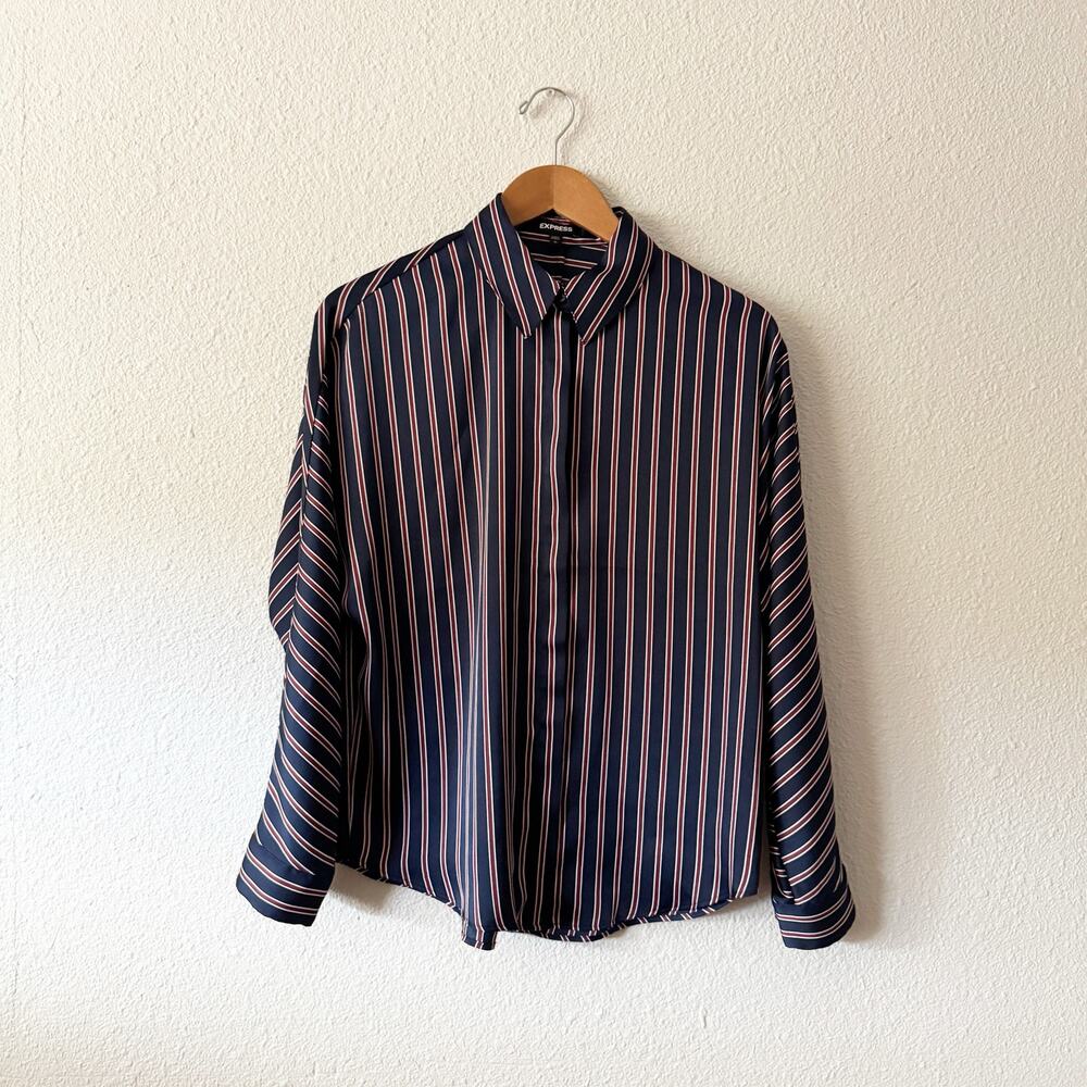 Express Striped Button Down Blouse Womens Small work office business classic
